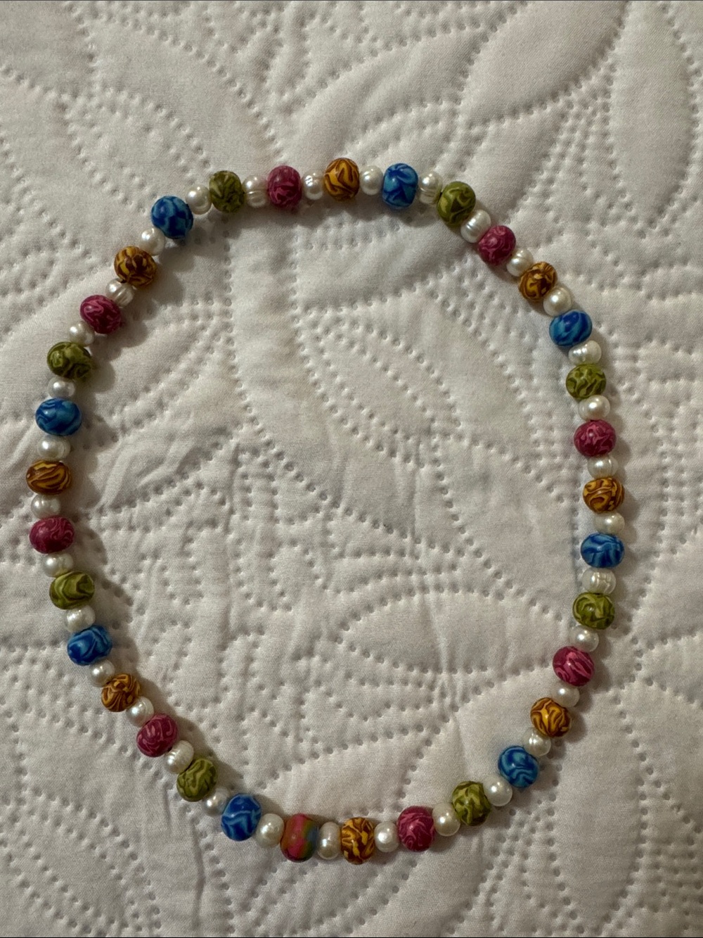 Colorful Beaded Necklace with Pearl Accents